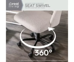 Cream Faux Wool Boucle Rolling Swivel Office Chair -Home Furniture 810606674 A0 4