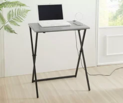 Wood Look Folding Table With USB Charging 17 Wood Look Folding Table With USB Charging -Home Furniture 810612177 B0 2