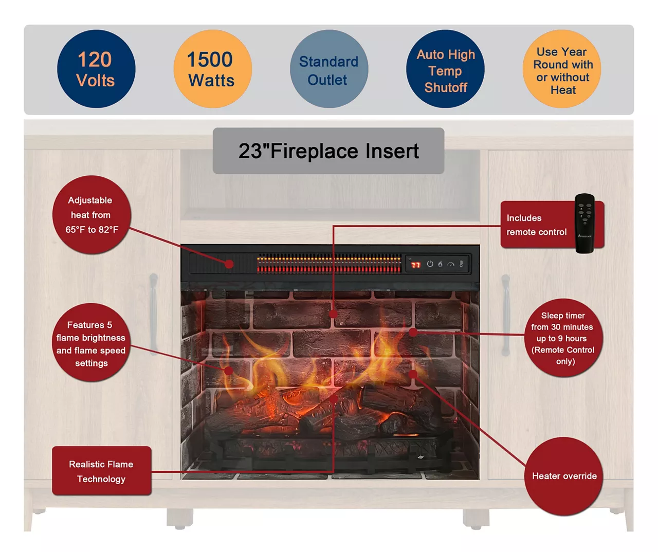 60" Modern Tan Electric Fireplace Console 6 60" Modern Tan Electric Fireplace Console - Image 4