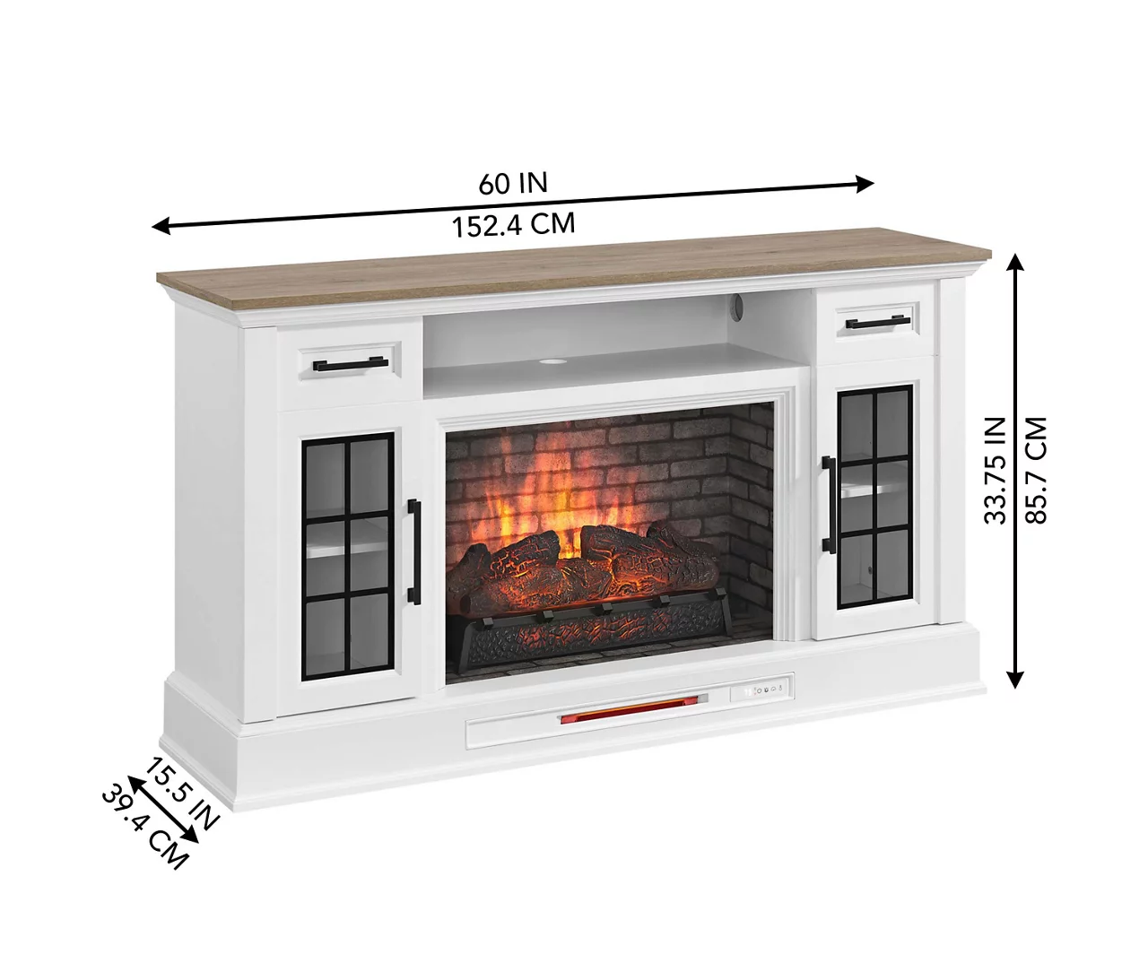 60" White 2-Door Electric Fireplace Console 14 60" White 2-Door Electric Fireplace Console - Image 12