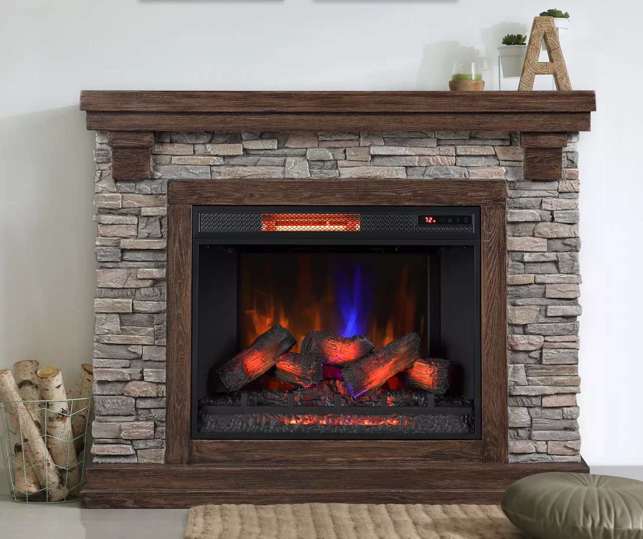 50" Madison Pine & Faux Stone Electric Fireplace 4 50" Madison Pine & Faux Stone Electric Fireplace - Image 2