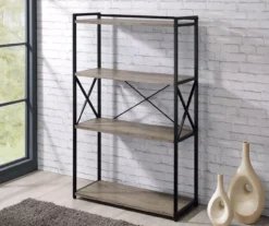 Corday Gray Wood 4-Shelf Open Bookcase -Home Furniture 810680821 B0 2
